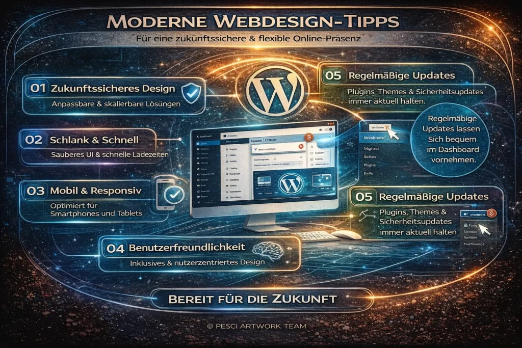 Darstellung moderner Webdesign-Prinzipien für eine zukunftssichere, flexible und benutzerzentrierte WordPress-Website