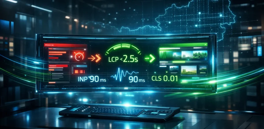 „Pagespeed-Optimierung und Core-Web-Vitals-Analyse für schnelle Websites in Österreich mit Fokus auf LCP, INP und CLS.“
