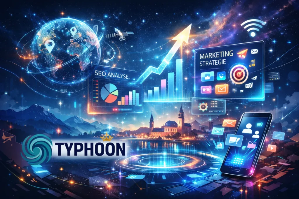 Digital Marketing Villach Visualisierung mit moderner Technologie, Datenanalyse, Marketing Strategie und Typhoon Webagentur Branding