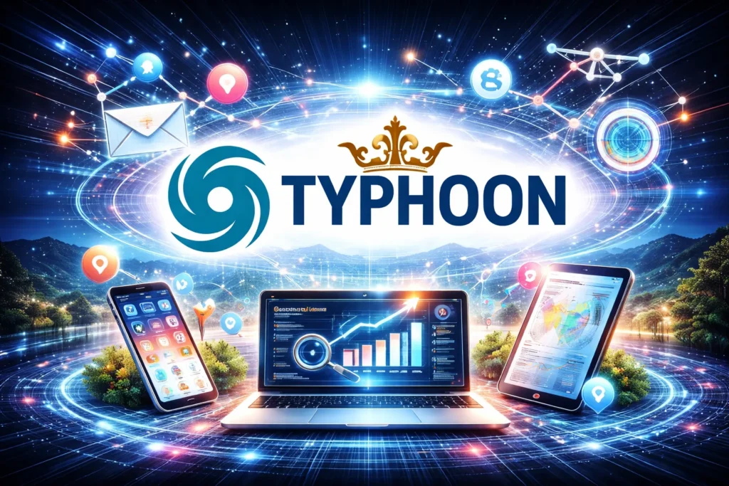 Typhoon Webagentur Visualisierung mit SEO und GEO, moderner AI-Technologie, Datenanalyse und digitalem Wachstum