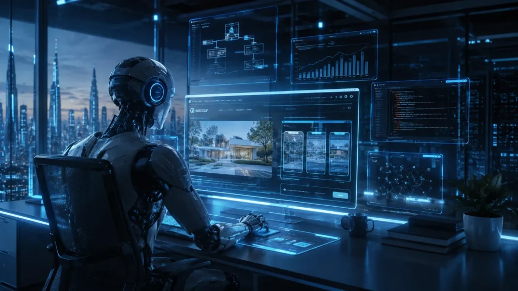 KI-gestütztes Webdesign mit moderner Technologie und digitalen Benutzeroberflächen