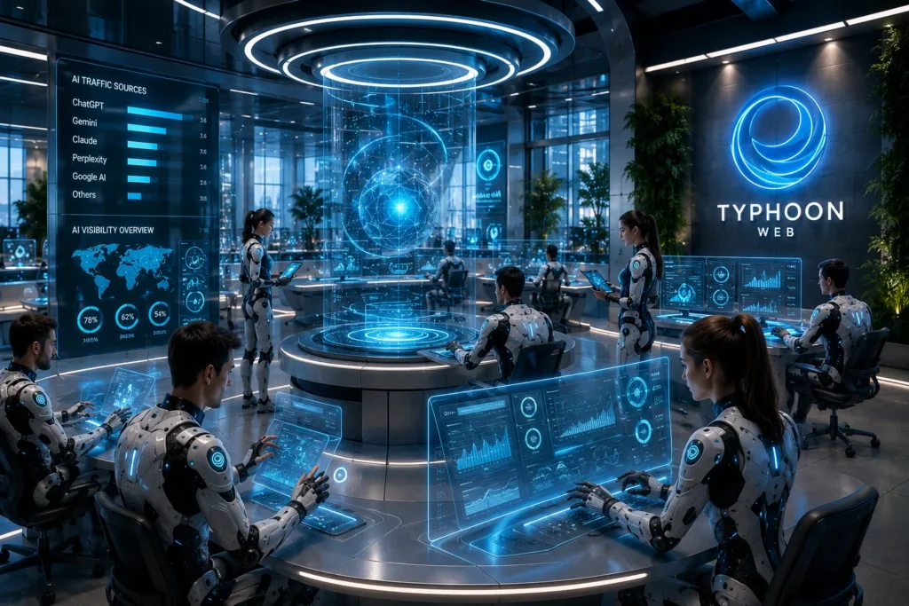 TyphoonWeb Team analysiert AI Search Traffic, SEO und digitale Sichtbarkeit mit moderner Technologie